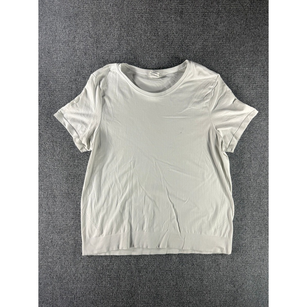 Athleta Womens‎ XL White Pointelle Knit Short Sleeve Performance Training Top